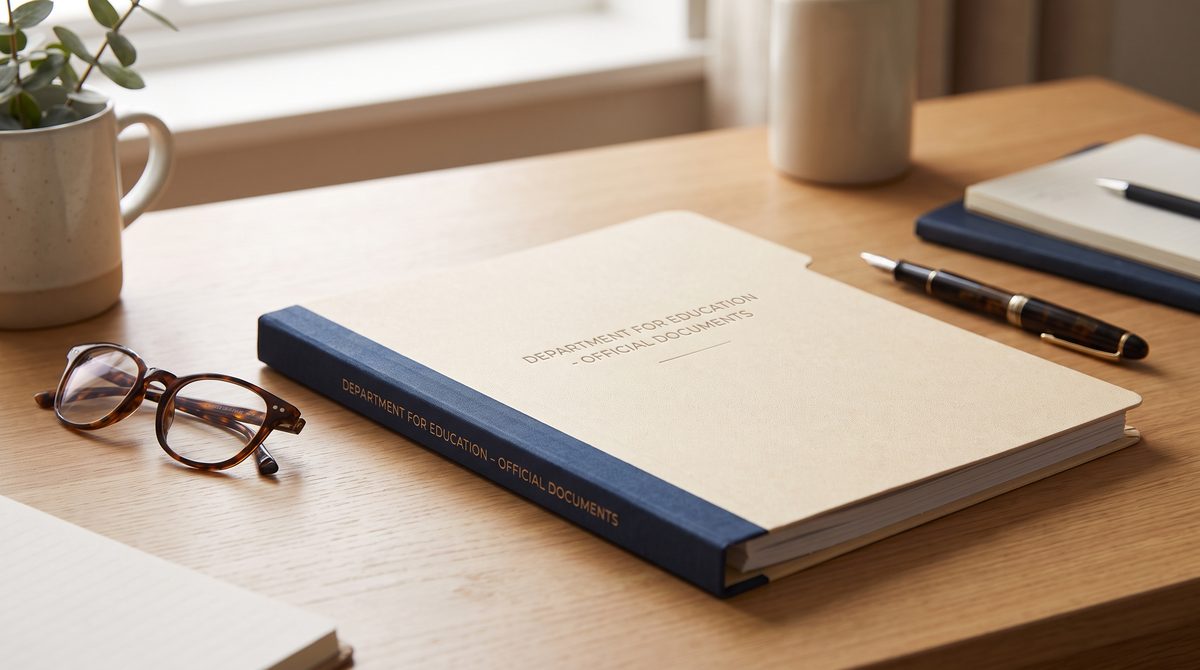 An official EHCP special educational needs document and reading glasses on a wooden desk